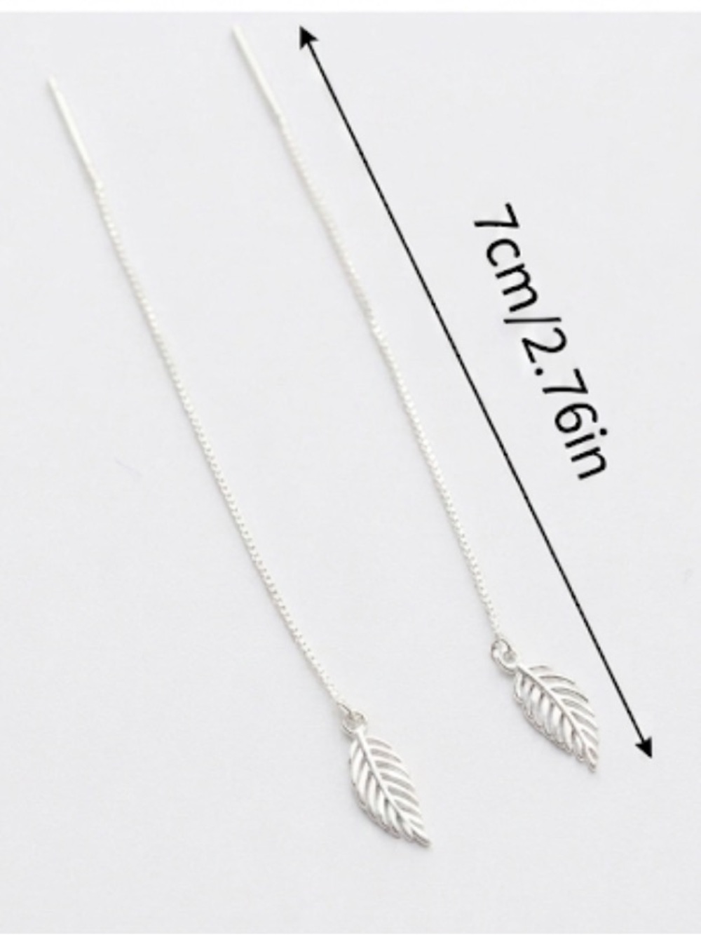 Sterling Silver Leaf Threader Earrings | Minimalist Dangle Earrings NWT - Picture 3 of 6